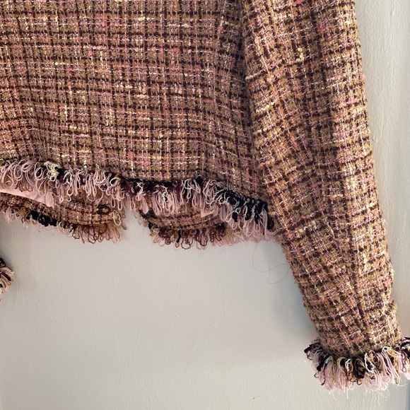 ABS by Allen Schwartz tweed blazer w/fringe accents. Size 8. Pink, tan, brown - Picture 9 of 9